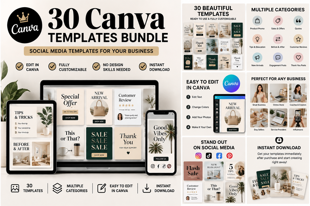 30 Canva Templates Bundle social media template mockup